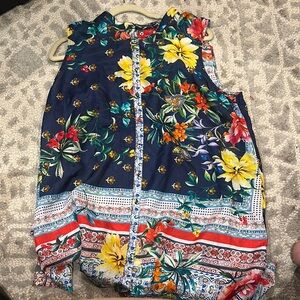 Johnny Was Colorful Floral Button-Up Top XL